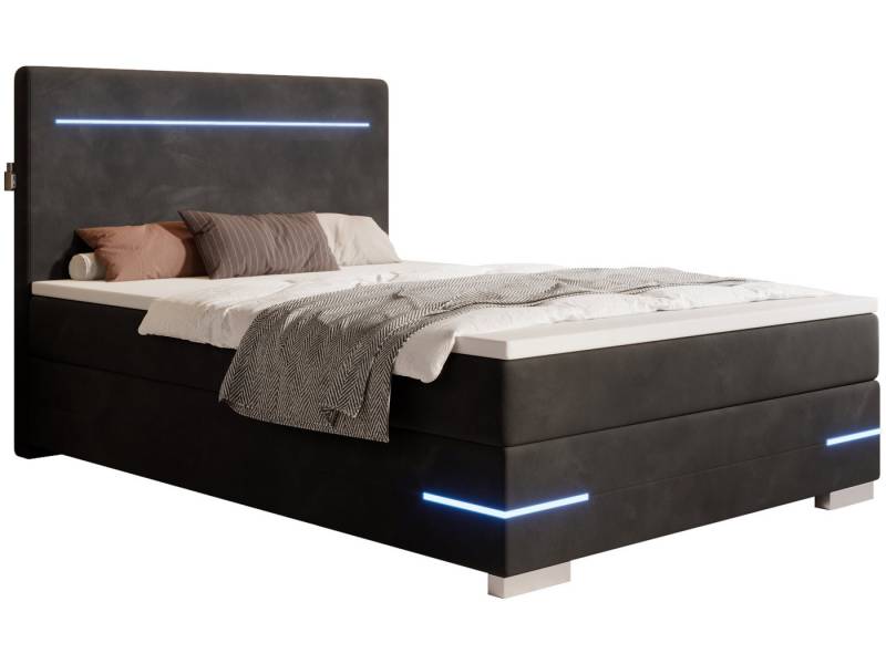 wonello Boxspringbett Portland, Samt Bett mit LED-Beleuchtung, 2x USB-Anschluss und Topper wonello Boxspringbett Portland, Samt Bett mit LED-Beleuchtung, 2x USB-Anschluss und Topper von wonello