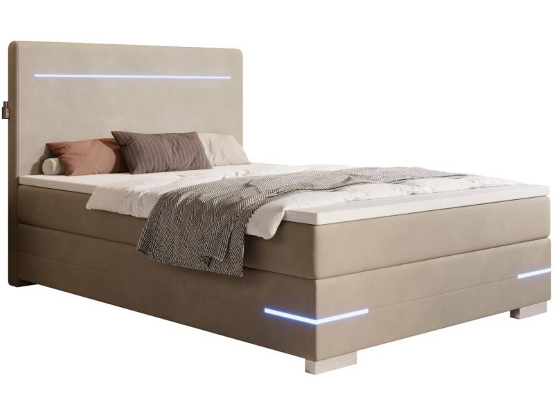 wonello Boxspringbett Portland, Samt Bett mit LED-Beleuchtung, 2x USB-Anschluss und Topper wonello Boxspringbett Portland, Samt Bett mit LED-Beleuchtung, 2x USB-Anschluss und Topper von wonello