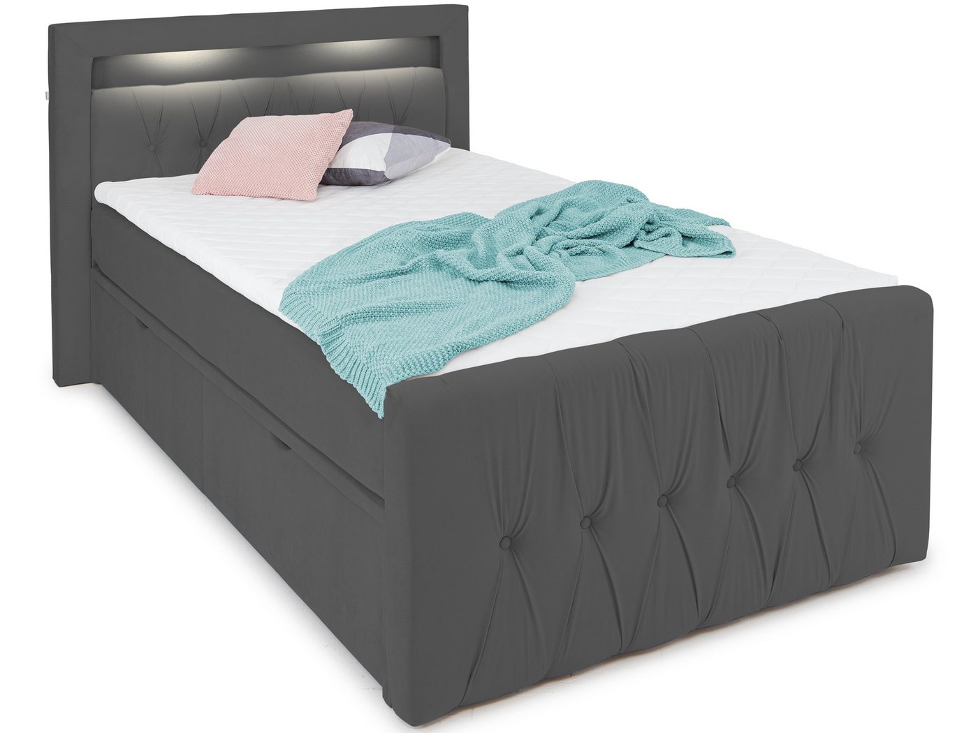 wonello Boxspringbett Valencia, mit LED-Beleuchtung und Stauraum, inkl. Topper von wonello