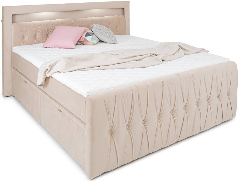 wonello Boxspringbett Valencia, mit LED-Beleuchtung und Stauraum, inkl. Topper wonello Boxspringbett Valencia, mit LED-Beleuchtung und Stauraum, inkl. Topper von wonello