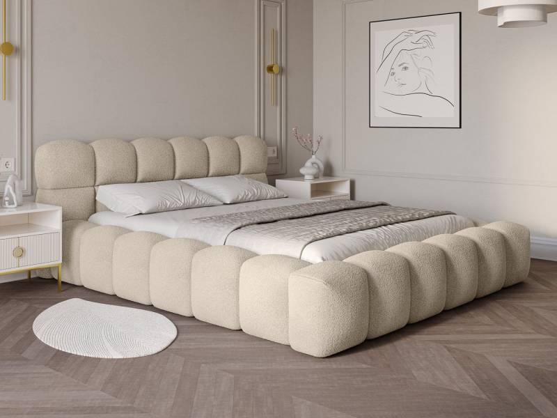 wonello Polsterbett Mira 1 (das Original), Bett mit Bettkasten und Lattenrost – eleganter Boucle-Stoff von wonello