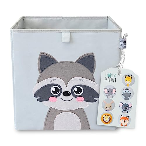 wonneklein Aufbewahrungsbox Kinder 33x33x33 cm - Faltbare Spielzeugkiste mit Tiermotiv – Ordnungsbox für Kallax Regal - Kinderzimmer Aufbewahrung für Spielzeug, Bücher & Kuscheltiere - Willi Waschbär von wonneklein