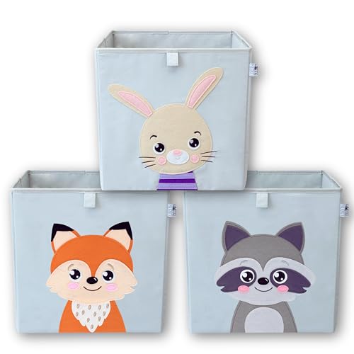 wonneklein Aufbewahrungsbox Kinder - Spielzeugkiste mit Tiermotiv - Ordnungsbox für Kallax Regal - Kinderzimmer Aufbewahrung - Hase, Fuchs, Waschbär(racoon) von wonneklein