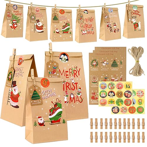 Adventskalender zum Befüllen Kinder 2025: Schöner Adventskalender Tüten zum Befüllen groß, Adventskalender Selber Befüllen mit Tüten und Zahlen Aufkleber, Adventkalender, Erwachsene von wonsar