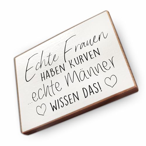 wood and color - Kühlschrankmagnet mit Spruch | Handmade aus Buchenholz als tolle Geschenkidee (Echte Frauen haben Kurven), 6,5 x 5 cm von wood and color