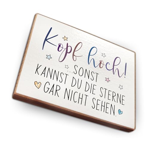 wood and color Kühlschrankmagnet mit Spruch | Handmade aus Buchenholz als tolle Geschenkidee (Kopf hoch! SOnst Kannst du die Sterne gar Nicht sehen.), 6,5 x 5 cm von wood and color