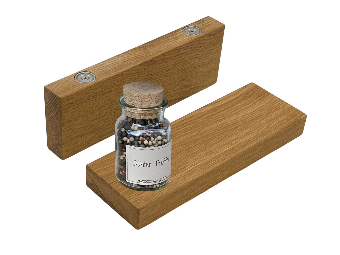 wood4hood Gewürzregal MAGNET, Regalboden für magnetfähige Oberflächen, Ideal zur Aufbewahrung von Gewürzen · massive Eiche von wood4hood