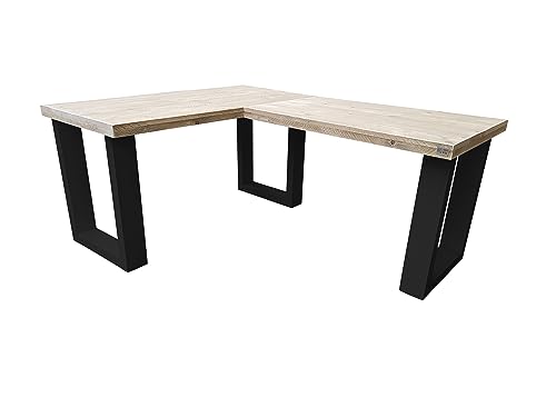 wood4you Eckschreibtisch New England aus Massivholz (180 x 120, Schwarz) von wood4you