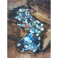 Epoxy Tisch, Couchtisch, Blauer Resin Runder Holz von wooddemir