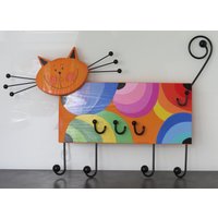 Kindergarderobe Kinder Holz Garderobe 3D Garderobenhaken Kleiderhaken Wandhaken Handbemalt Katze von woodendreams2013