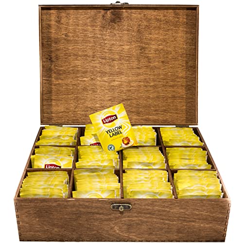woodmanucom Aufbewahrungsbox mit Deckel für Tee aus Holz 12 Fächern, Tee-Organizer, Teebox für Teebeutel, Sortierbox, Holzkiste mit Deckel Aufbewahrung von Tee Box mit Fächern für Teebeutel Teakfarbig von woodmanucom