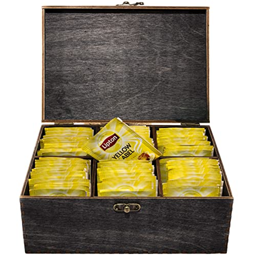woodmanucom Aufbewahrungsbox mit Deckel für Tee aus Holz 6 Fächern, Tee-Organizer, Teebox für Teebeutel, Sortierbox, Holzkiste mit Deckel Aufbewahrung von Tee, Box mit Fächern für Teebeutel Ebenholz von woodmanucom
