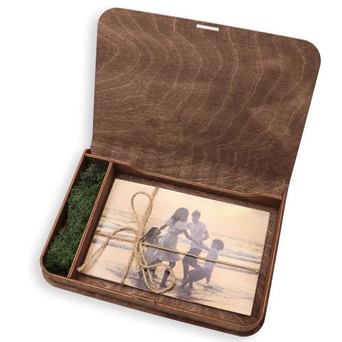 woodmanucom Foto Aufbewahrungsbox mit Deckel Gravur, Holzkiste Fotokiste, Holzbox Geschenkbox, Box für Fotos, Fotoalbum-Box Aufbewahrungsbox Holz Personalisiert (10x15, Dunkle Eiche) von woodmanucom