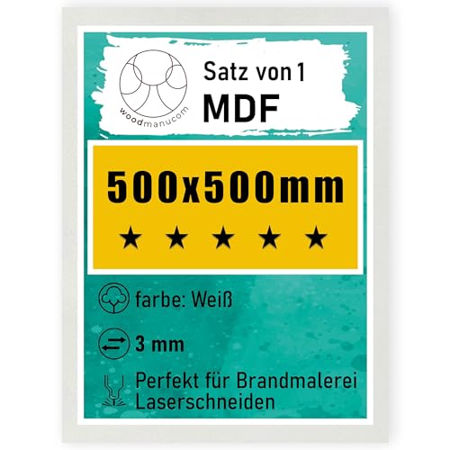 woodmanucom MDF Platten | 500 x 500 x 3 mm | Bastelplatte Dünne Holz-Platten | Perfekt für Laser, CNC Router, Laubsäge, Modellierung (1 Stück weißes) von woodmanucom