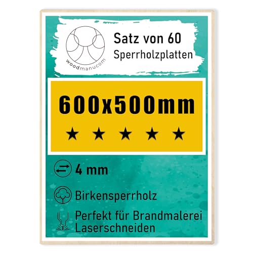 woodmanucom Sperrholzplatte 1x 4mm 600mm x 500mm Platten Aus Birkensperrholz Birkensperrholz Dünne Holz Zuschnitte Bastelholz Platte Sperrholz Holzplatte Laser Basteln Modellbau Holz Deko von woodmanucom