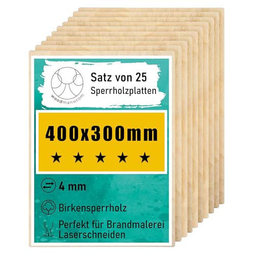 woodmanucom Sperrholzplatte 25x 4mm 400x300mm Platten Aus Birkensperrholz Birkensperrholz Dünne Holz Zuschnitte Bastelholz Platte Sperrholz Holzplatte Laser Basteln Modellbau Holz Deko von woodmanucom