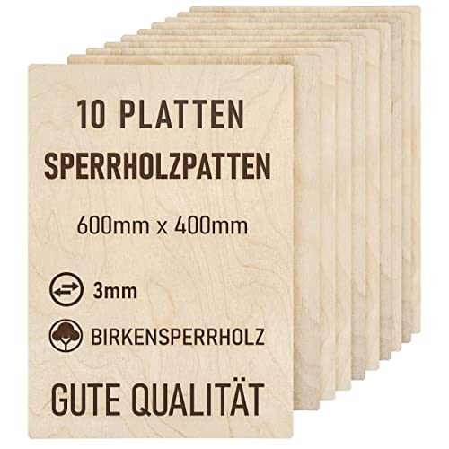 woodmanucom Sperrholzplatte 3mm 10x 600mm x 400mm Platten Aus Birkensperrholz Birkensperrholz Dünne Holz Zuschnitte Bastelholz Platte Sperrholz Holzplatte Laser Basteln Modellbau Holz Deko von woodmanucom