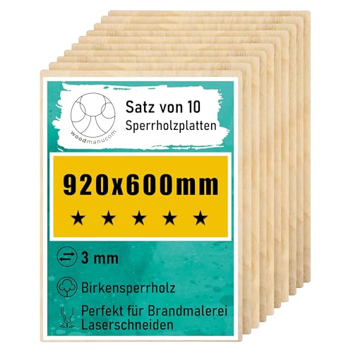 woodmanucom Sperrholzplatte 3mm 10x 920mm x 600mm Platten Aus Birkensperrholz Birkensperrholz Dünne Holz Zuschnitte Bastelholz Platte Sperrholz Holzplatte Laser Basteln Modellbau Holz Deko von woodmanucom