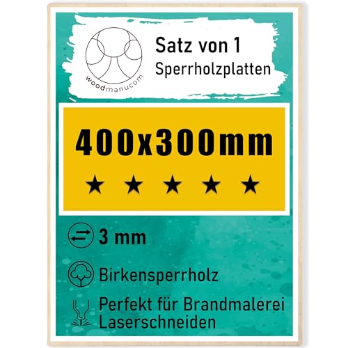 woodmanucom Sperrholzplatte 3mm 1x 400mm x 300mm Platten Aus Birkensperrholz Birkensperrholz Dünne Holz Zuschnitte Bastelholz Platte Sperrholz Holzplatte Laser Basteln Modellbau Holz Deko von woodmanucom