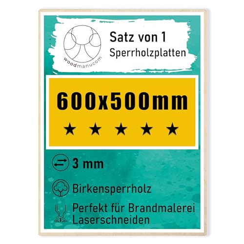 woodmanucom Sperrholzplatte 3mm 1x 600mm x 500mm Platten Aus Birkensperrholz Birkensperrholz Dünne Holz Zuschnitte Bastelholz Platte Sperrholz Holzplatte Laser Basteln Modellbau Holz Deko von woodmanucom