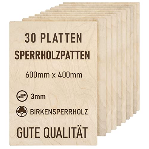 woodmanucom Sperrholzplatte 3mm 30x 600mm x 400mm Platten Aus Birkensperrholz Birkensperrholz Dünne Holz Zuschnitte Bastelholz Platte Sperrholz Holzplatte Laser Basteln Modellbau Holz Deko von woodmanucom