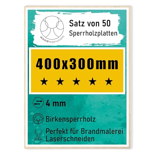 woodmanucom Sperrholzplatte 1x 4mm 400x300mm Platten Aus Birkensperrholz Birkensperrholz Dünne Holz Zuschnitte Bastelholz Platte Sperrholz Holzplatte Laser Basteln Modellbau Holz Deko von woodmanucom