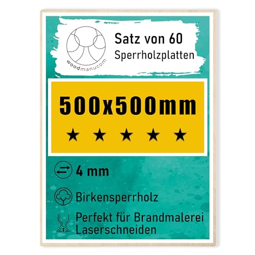 woodmanucom Sperrholzplatte 1x 4mm 500 x 500mm Platten Aus Birkensperrholz Birkensperrholz Dünne Holz Zuschnitte Bastelholz Platte Sperrholz Holzplatte Laser Basteln Modellbau Holz Deko von woodmanucom