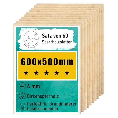 woodmanucom Sperrholzplatte 60x 4mm 600mm x 500mm Platten Aus Birkensperrholz Birkensperrholz Dünne Holz Zuschnitte Bastelholz Platte Sperrholz Holzplatte Laser Basteln Modellbau Holz Deko von woodmanucom