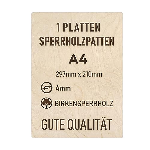 woodmanucom Sperrholzplatte 1x 4mm A4 297mm x 210mm Platten Aus Birkensperrholz Birkensperrholz Dünne Holz Zuschnitte Bastelholz Platte Sperrholz Holzplatte Laser Basteln Modellbau Holz Deko von woodmanucom