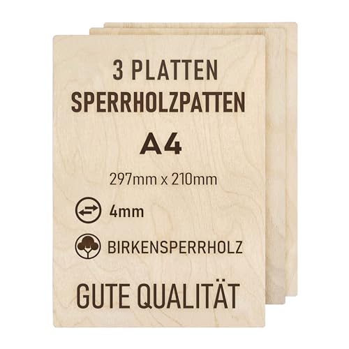 woodmanucom Sperrholzplatte 3x 4mm A4 297mm x 210mm Platten Aus Birkensperrholz Birkensperrholz Dünne Holz Zuschnitte Bastelholz Platte Sperrholz Holzplatte Laser Basteln Modellbau Holz Deko von woodmanucom