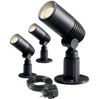 Komplettset Außenstrahler MATAR - 3er Set = 3 x Matar Kunststoff anthrazit + Hauptkabel 10 m (4 Anschlüsse) + Trafo von woodstore24