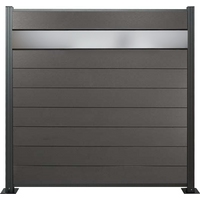 WPC Zaun, anthrazit, Komplettset mit Designelement aus Kunstglas (Sicherheitsglas), 20 mm (Stärke) x 1800 mm (Breite) x 1850 mm (Höhe), Sichtschutz / Steckzaun / Modulares Zaunsystem inkl. Start- und Abschlussprofil (Serie WoodoNorderney+ ohne Pfosten) von woodstore24