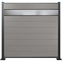WPC Zaun, grau, Komplettset mit Designelement aus Kunstglas (Sicherheitsglas), 20 mm (Stärke) x 1800 mm (Breite) x 1850 mm (Höhe), Sichtschutz / Steckzaun / Modulares Zaunsystem inkl. Start- und Abschlussprofil (Serie WoodoNorderney+ ohne Pfosten) von woodstore24