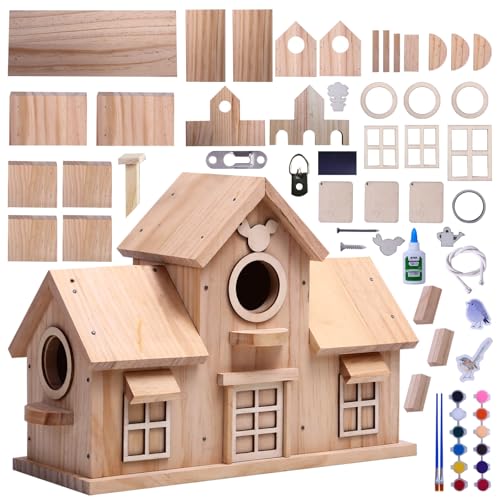 Deko-Vogelhaus aus Holz, Kiefer natur, Design mit doppeltem Eingang von woodurn