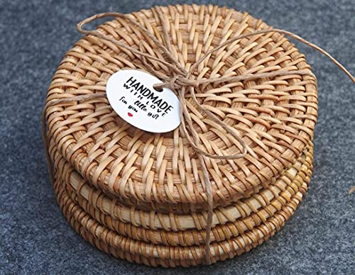 wooloow Rattan Untersetzer Gläser 6er Set, runde Glasuntersetzer Ø 10 cm, handgefertigte natürliche Getränkeuntersetzer für Getränke, Tassen, Bar, Glas, Vase, nachhaltige Tischuntersetzer von wooloow