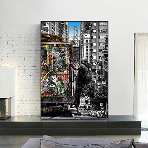 Banksy Wandkunst Gemälde Straßenlandschaft der Stadt Leinwandbilder Graffiti Pop Art Poster und Drucke für Wohnkultur 40x50cm Rahmenlos von woplmh