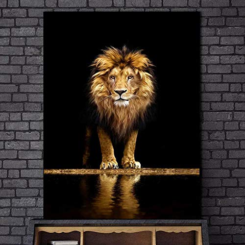 woplmh Druck auf Leinwand Löwe im Dunkeln Leinwand Kunst Poster und Drucke Tiere Wandkunst Dekorative Bilder Afrikanischer Löwe Wohnkultur 80x120cm Rahmenlos von woplmh