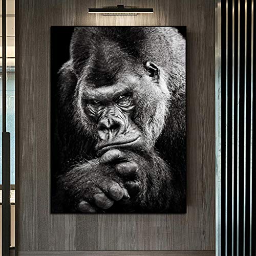 woplmh Druck auf Leinwand Modern Black Gorilla Bild Nordische Tier Poster und Drucke Affen Wandbilder für Wohnzimmer Home Decor 80x120cm Rahmenlos von woplmh
