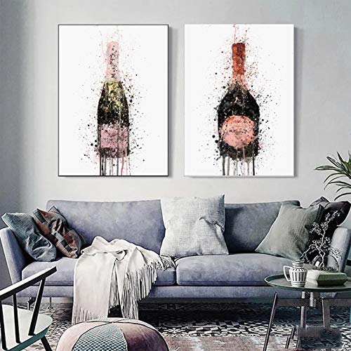 woplmh Drucken auf Leinwand Champagner Graffiti Bilder Wandkunst Modular Leinwand Poster Modern Für Nacht Hintergrund Wohnkultur 42x60cmx2 Rahmenlos von woplmh