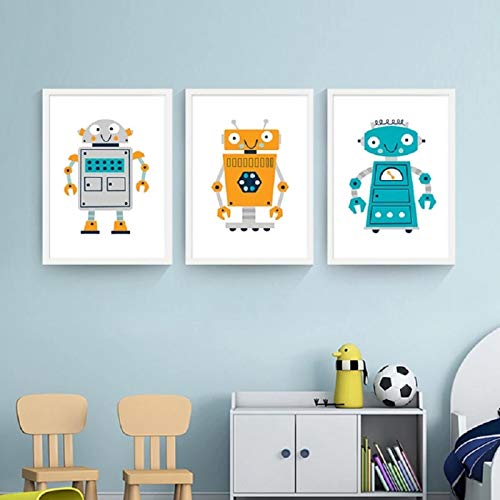 woplmh Leinwandbilder Cartoon Süße Roboter Poster Aktualisieren Kinderzimmer Wandkunst Bilder Kinder Geschenke Drucke Jungen Zimmer Wohnkultur 30x40cmx3 Rahmenlos von woplmh