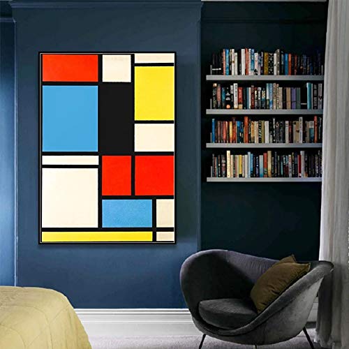 woplmh Piet Cornelies Mondrian Klassische Kunst Geometrie Linie Rot Blau Gelb Komposition Leinwanddruck Malerei Poster Wohnkultur 70x90cm Rahmenlos von woplmh