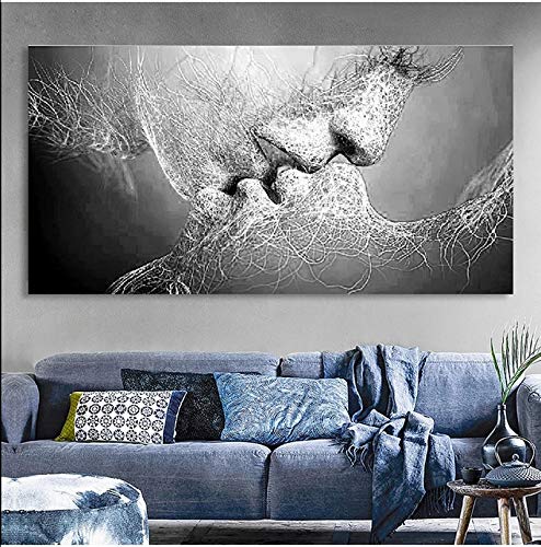 woplmh Wandkunst Bild Black Love Kiss Leinwand Malerei Abstract Print Poster Bilder Home Schlafzimmer Wohnzimmer Dekoration 70x140cm Rahmenlos von woplmh