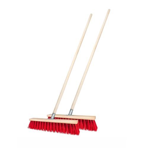 2 Stück Straßenbesen 40 cm mit Stiel 130 cm Holz draußen Gartenbesen Industriebesen Robuster Outdoor Besen mit Stabilen Borsten für Hof Garten und Gehwege (40cm + Stiel 130cm) von woplus