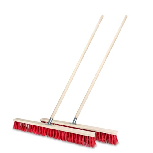 2 Stück Straßenbesen 70 cm mit Stiel 130 cm Holz draußen Gartenbesen Industriebesen Robuster Outdoor Besen mit Stabilen Borsten für Hof Garten und Gehwege (70cm + Stiel 130cm) von woplus