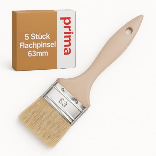 5X Flachpinsel 63 mm | Lackierpinsel & Lasurpinsel | Profi-Qualität | Synthetik-/Naturborsten | Holzgriff | für Lacke & Lasuren (5 Stück, 63mm) von woplus