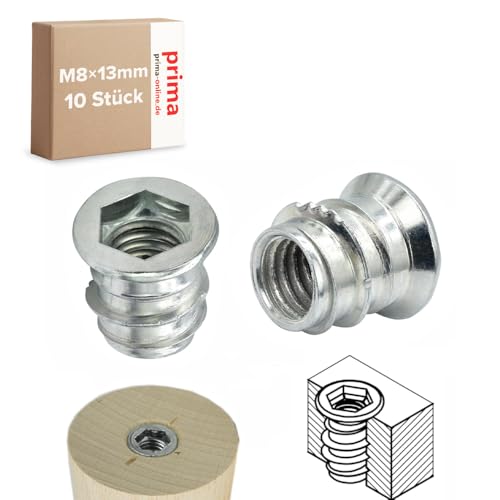 Einschraubmutter M8 x 13 mm – Einschraubmuffen/Eindrehmuffen aus verzinktem Stahl – Innengewinde für Holzbau & Möbelbau (10 Stück) von woplus