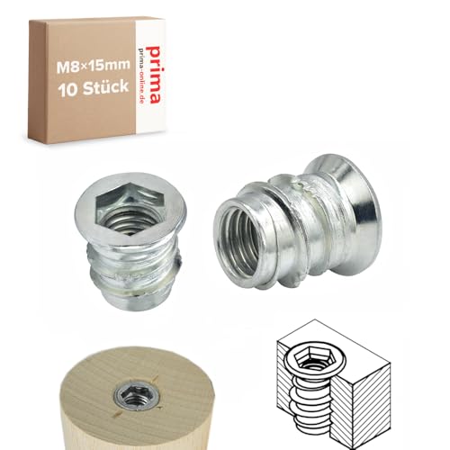 Einschraubmutter M8 x 15 mm – Einschraubmuffen/Eindrehmuffen aus verzinktem Stahl – Innengewinde für Holzbau & Möbelbau (10 Stück) von woplus