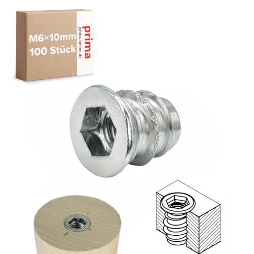 Einschraubmutter M6 x 10 mm – Einschraubmuffen/Eindrehmuffen aus verzinktem Stahl – Innengewinde für Holzbau & Möbelbau (100 Stück) von woplus