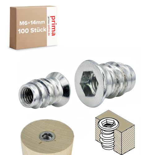 Einschraubmutter M6 x 14 mm – Einschraubmuffen/Eindrehmuffen aus verzinktem Stahl – Innengewinde für Holzbau & Möbelbau (100 Stück) von woplus