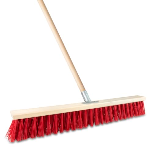 Straßenbesen 60 cm mit Holz Stiel 130 cm Holz draußen Gartenbesen Industriebesen Robuster Outdoor Besen mit Stabilen Borsten für Hof Garten und Gehwege von woplus